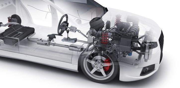 transparent view of a passenger vehicle engine in the car